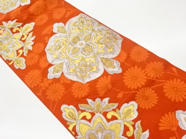 JAPANESE KIMONO / VINTAGE FUKURO OBI / WOVEN FLOWER CREST & KIKU